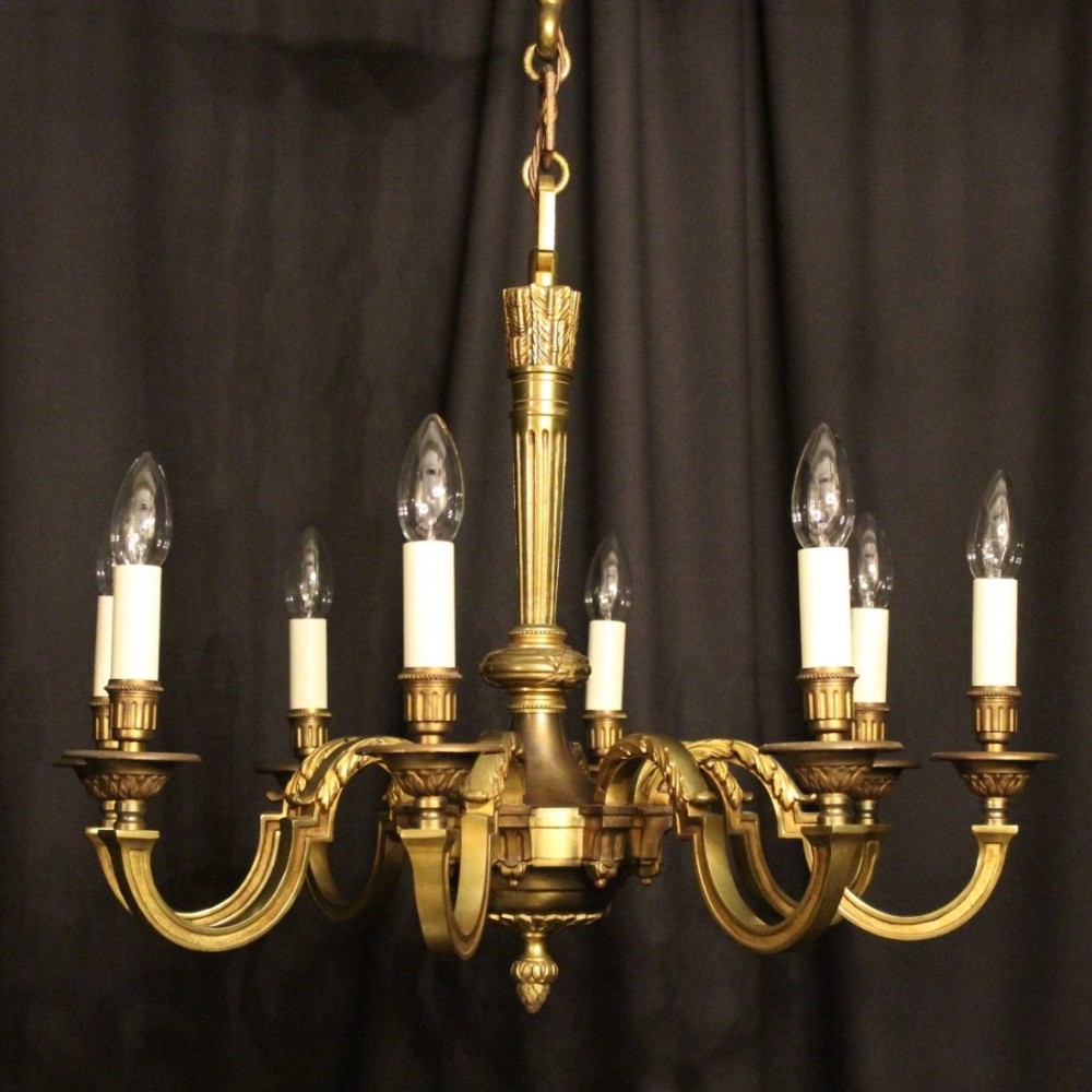 French Gilded Bronze 8 Light Antique Chandelier