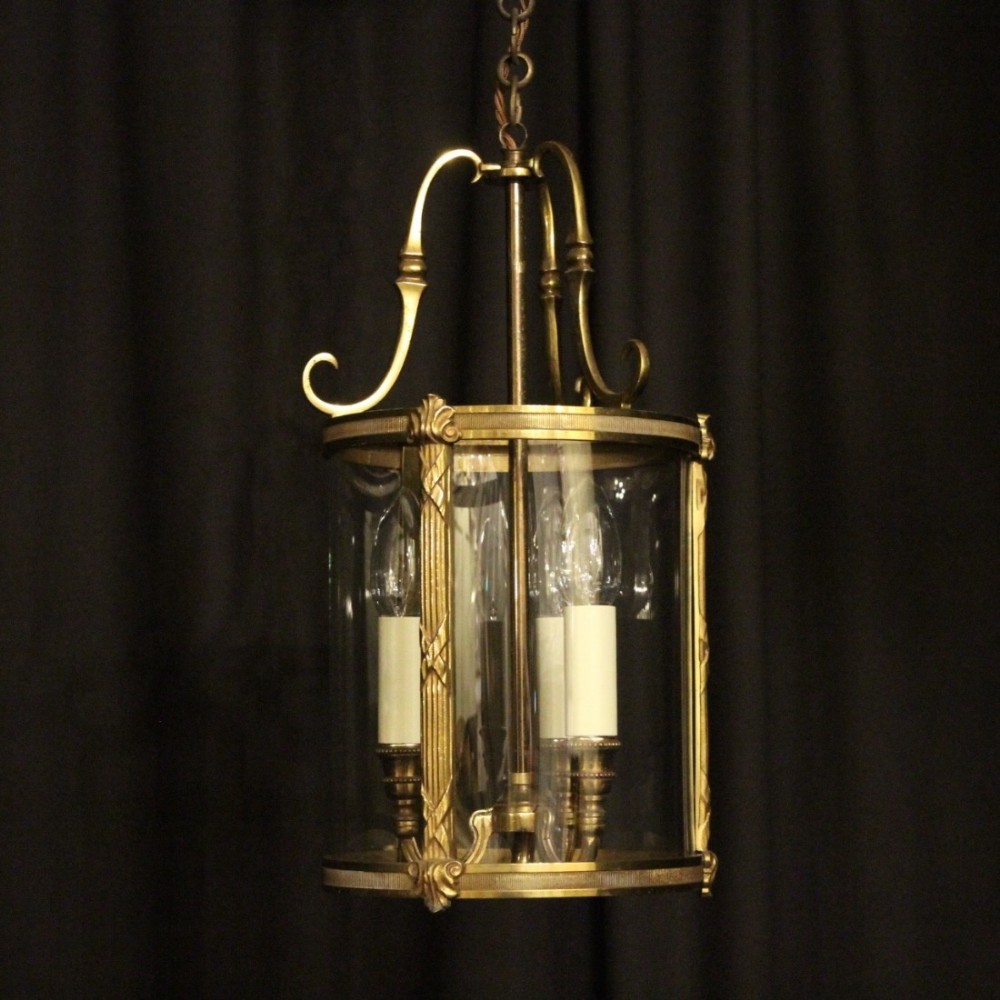 French Gilded Triple Light Convex Antique Lantern