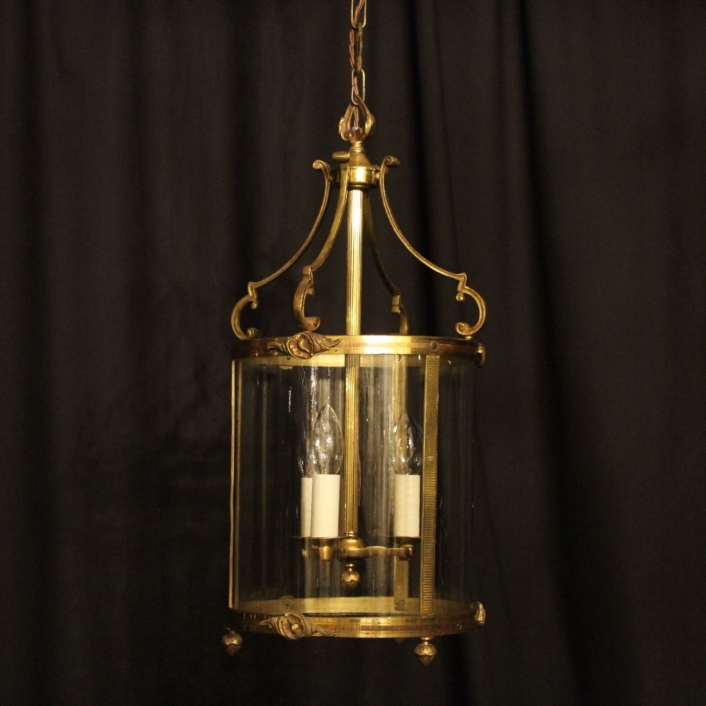 French Gilded Triple Light Convex Antique Lantern