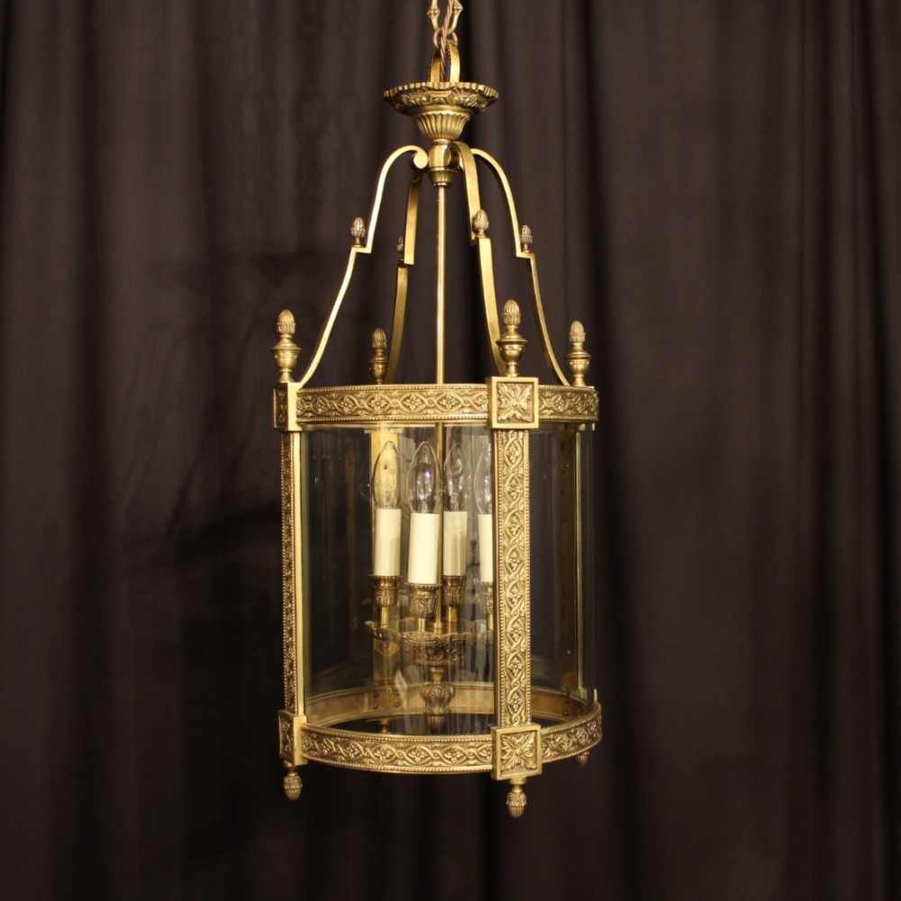 French Large Gilded Four Light Convex Lantern