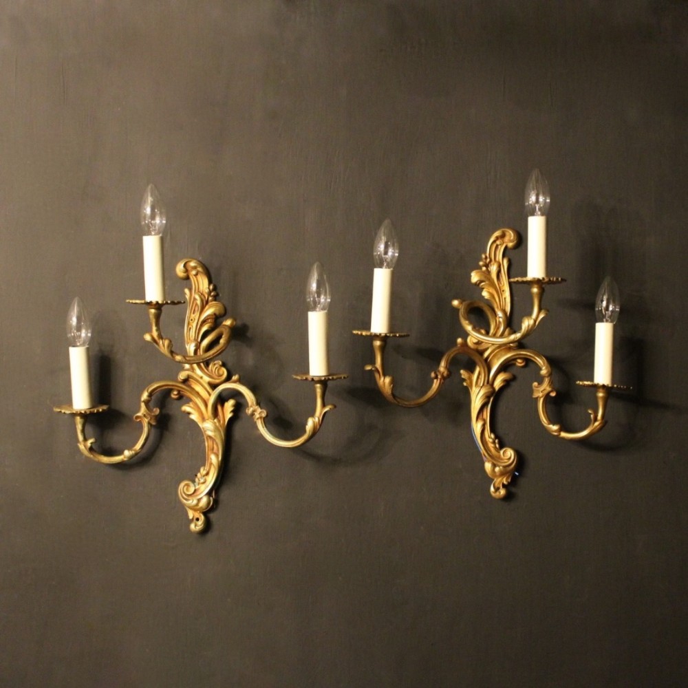 French Pair Of Bronze Triple Arm Antique Wall Lights