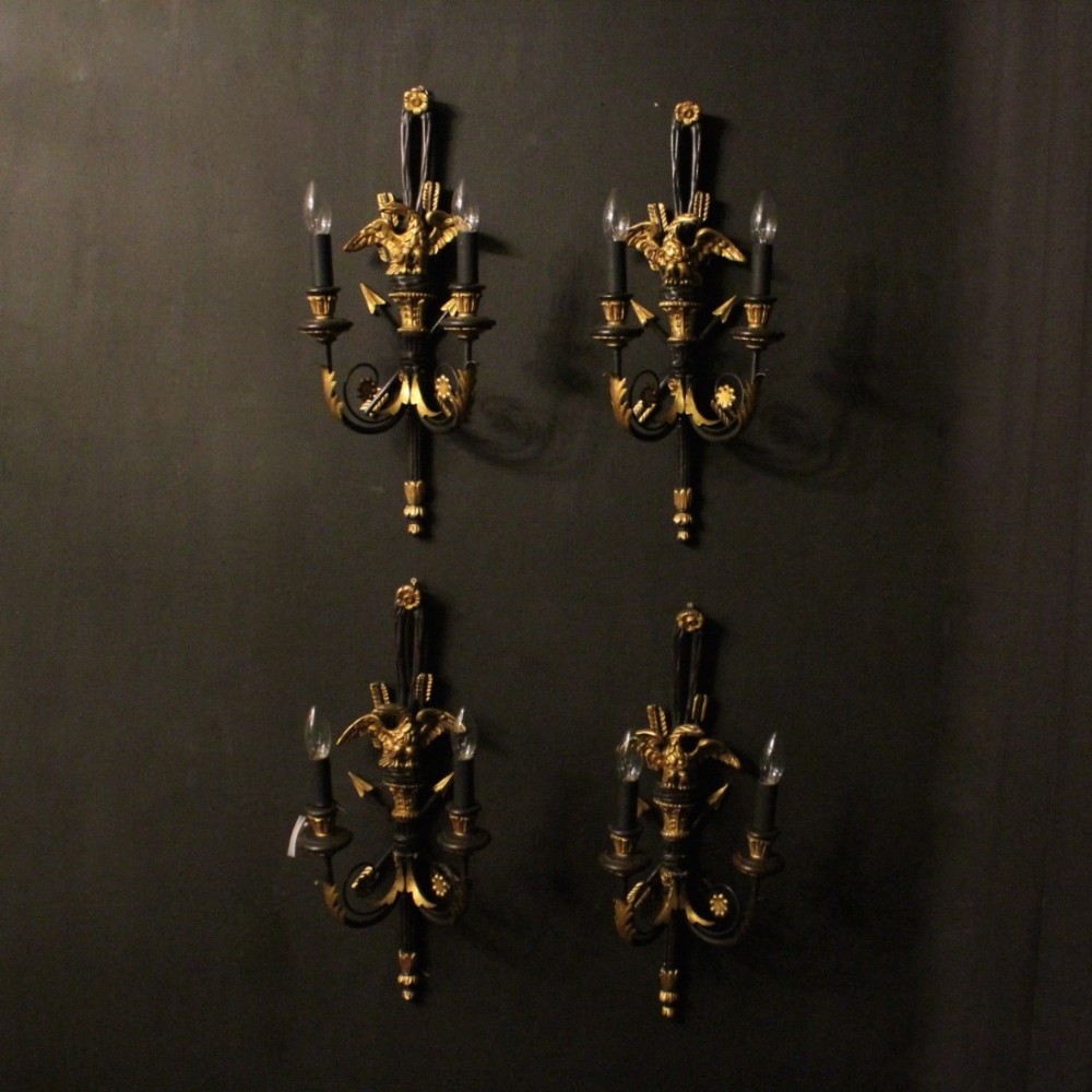 Italian Set Of 4 Gilded Eagle Twin Arm Wall Lights