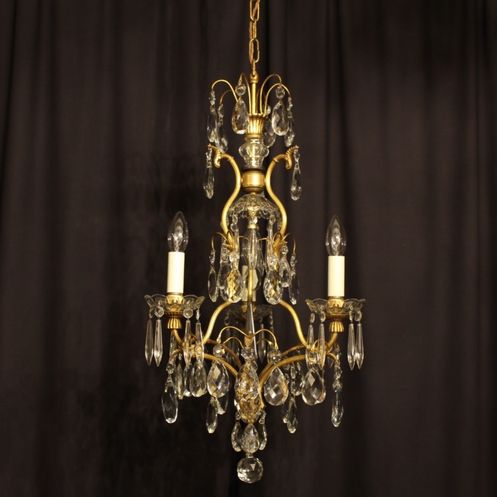 French Gilded 4 Light Birdcage Antique Chandelier