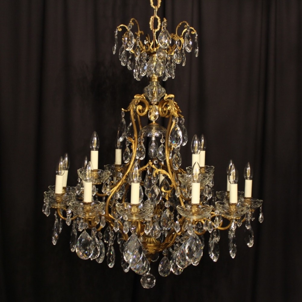 French Gilded & Crystal 17 LightBirdcage Antique Chandelier