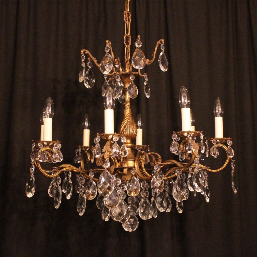 Italian Gilded & Crystal 8 Light Antique Chandelier