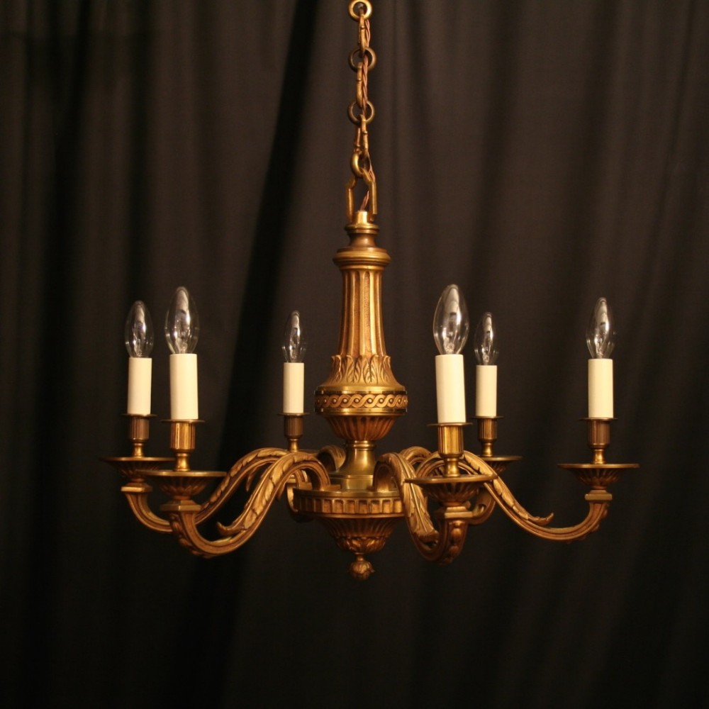 French Gilded Bronze 6 Light Antique Chandelier