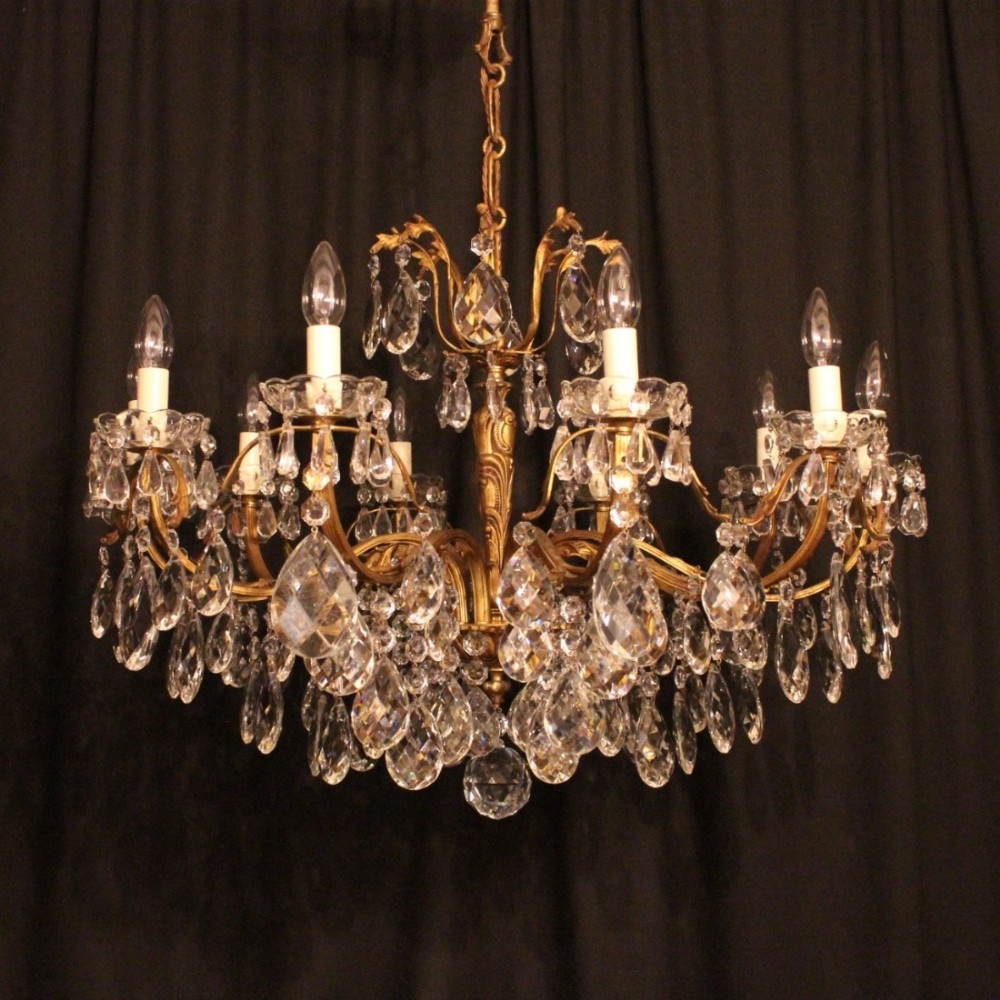 Italian Gilded & Crystal 10 Light Antique Chandelier