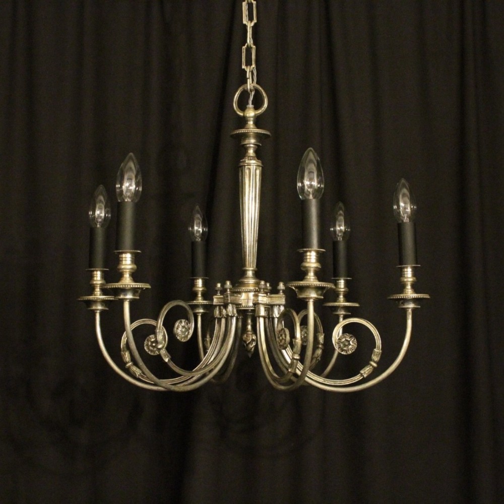 French Silver Brass 6 Light Antique Chandelier
