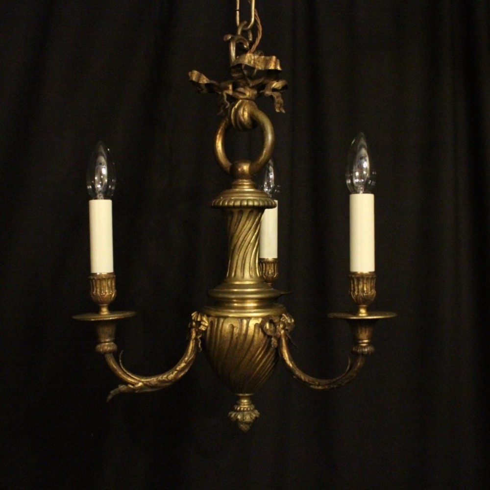 French Bronze Triple Light Antique Chandelier