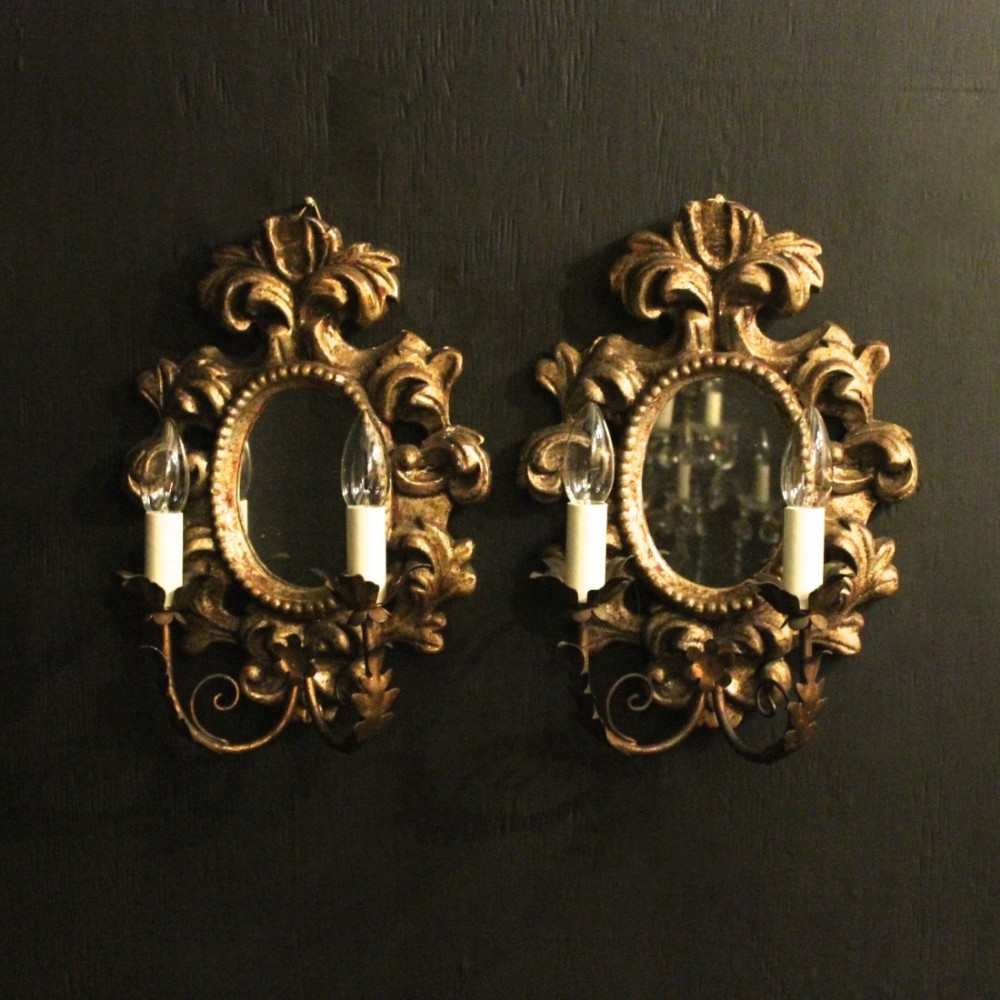 Italian Pair Silver Giltwood Girandoles