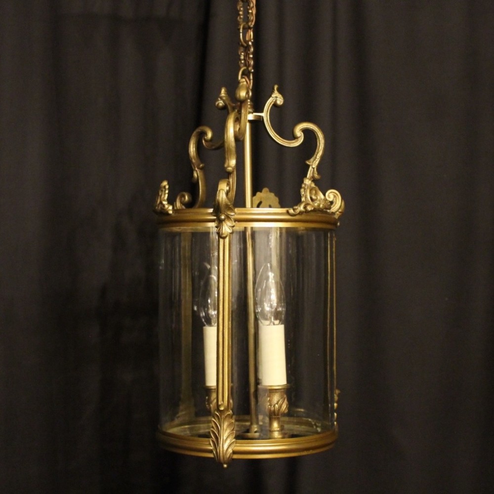 French Gilded Triple Light Antique Hall Lantern