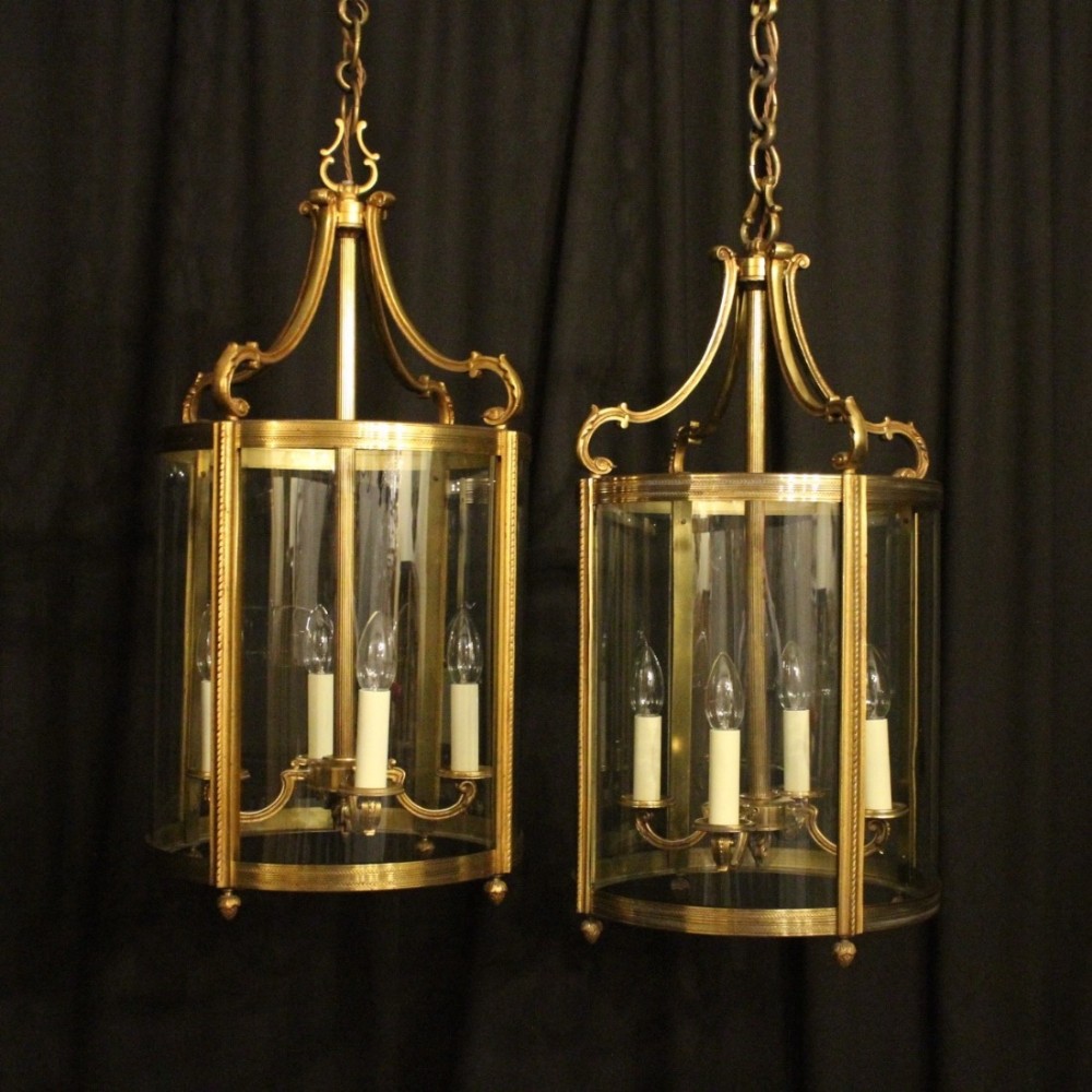 French Gilded Pair Bronze Antique Lanterns