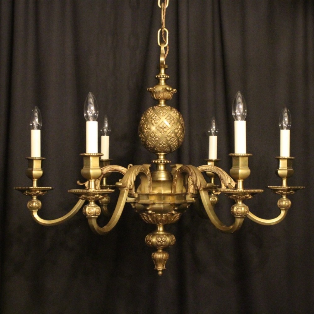 French Gilded Bronze 6 Light Antique Chandelier