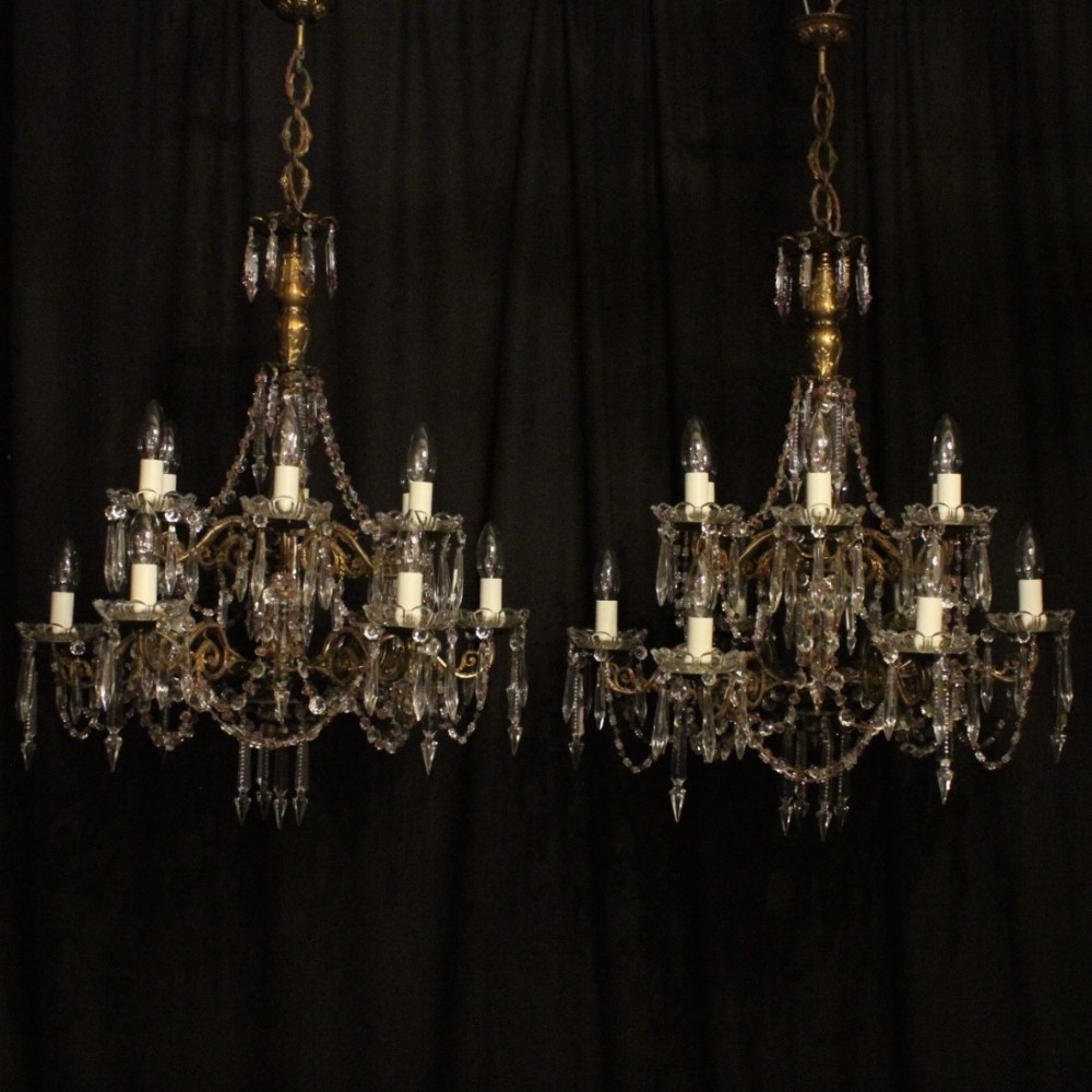 Italian Pair Gilded 12 Light Antique Chandeliers
