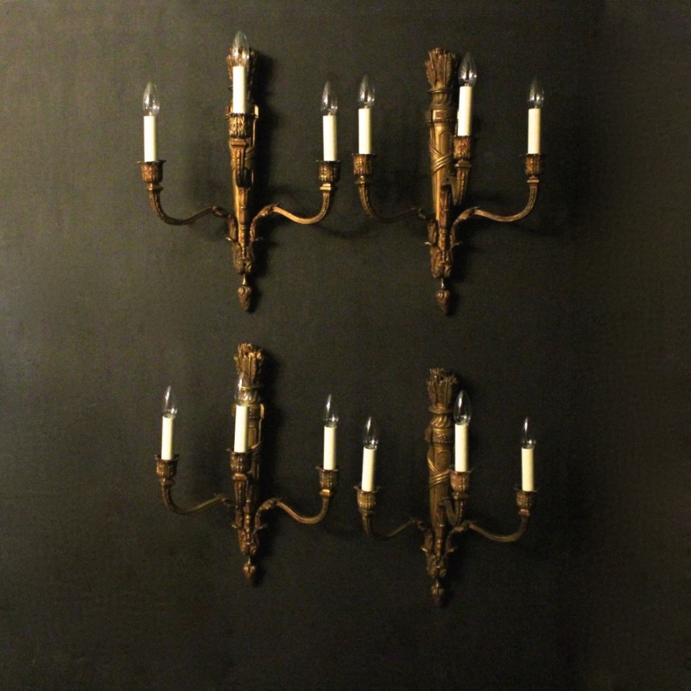 French Bronze Set Of 4 Triple Arm Antique Wall Lights