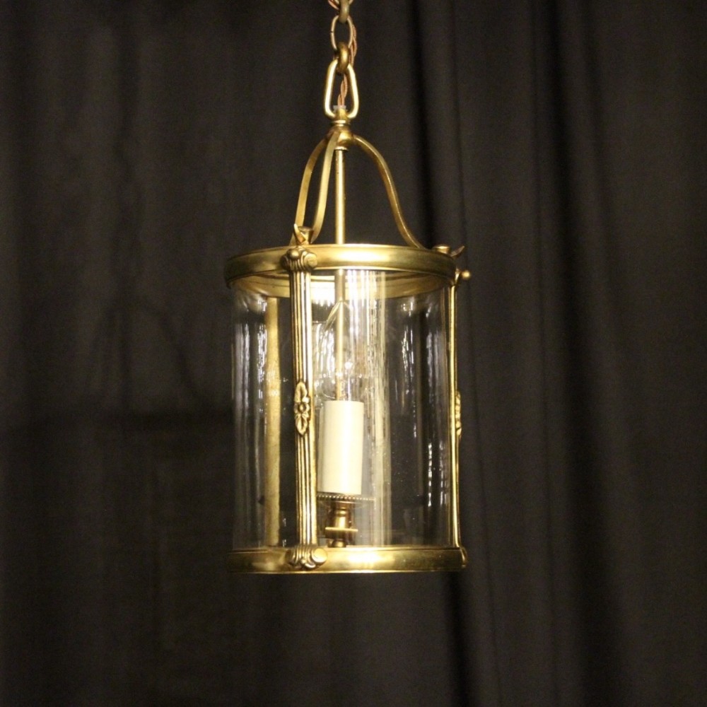 French Gilded Twin Light Convex Antique Hall Lantern