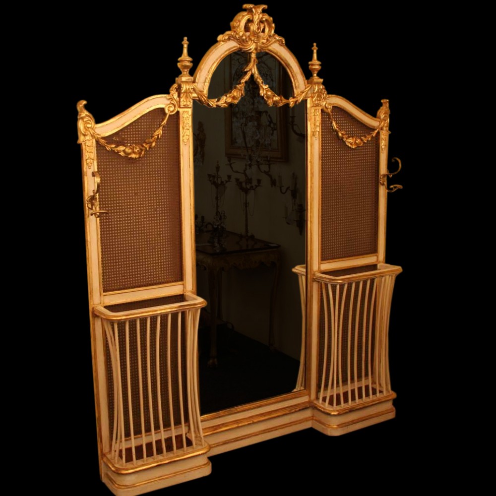 French Giltwood & Rattan Antique Hall Stand