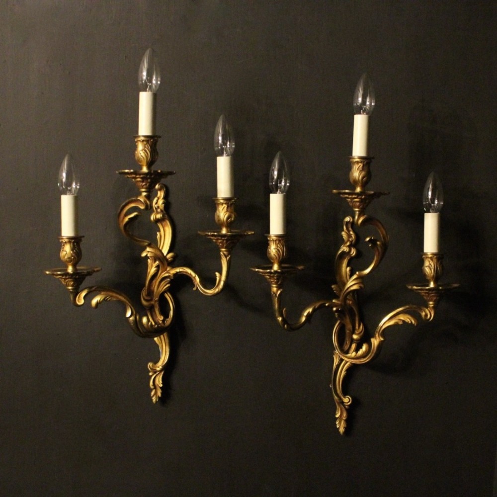 French Pair Of Gilded Bronze Antique Wall Lights