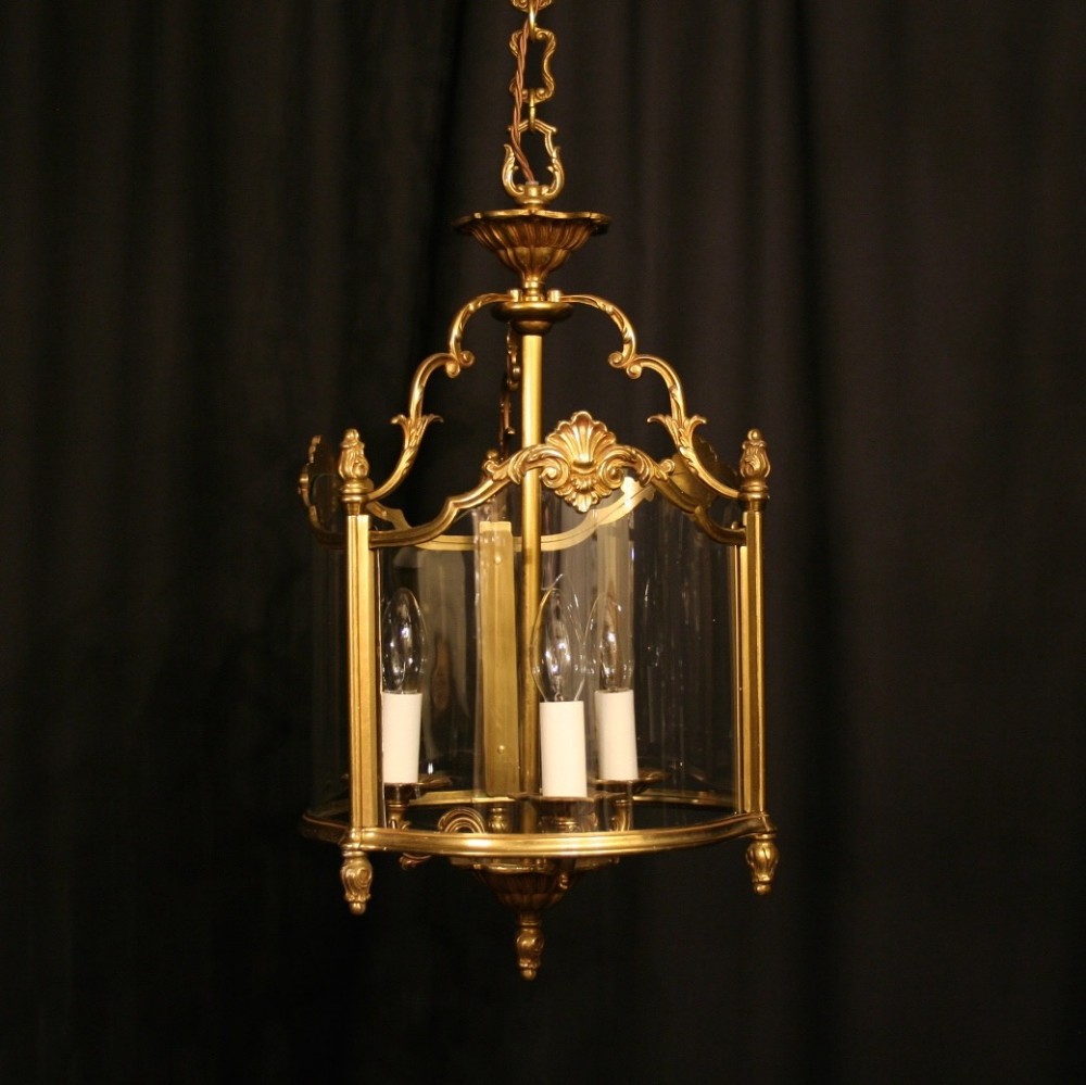 French Gilded Triple Light Convex Hall Lantern