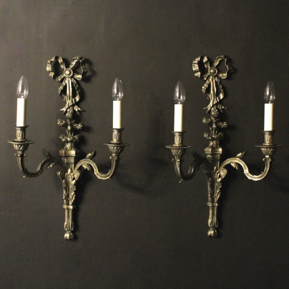 French Pair Of Bronze Antique Wall Sconces
