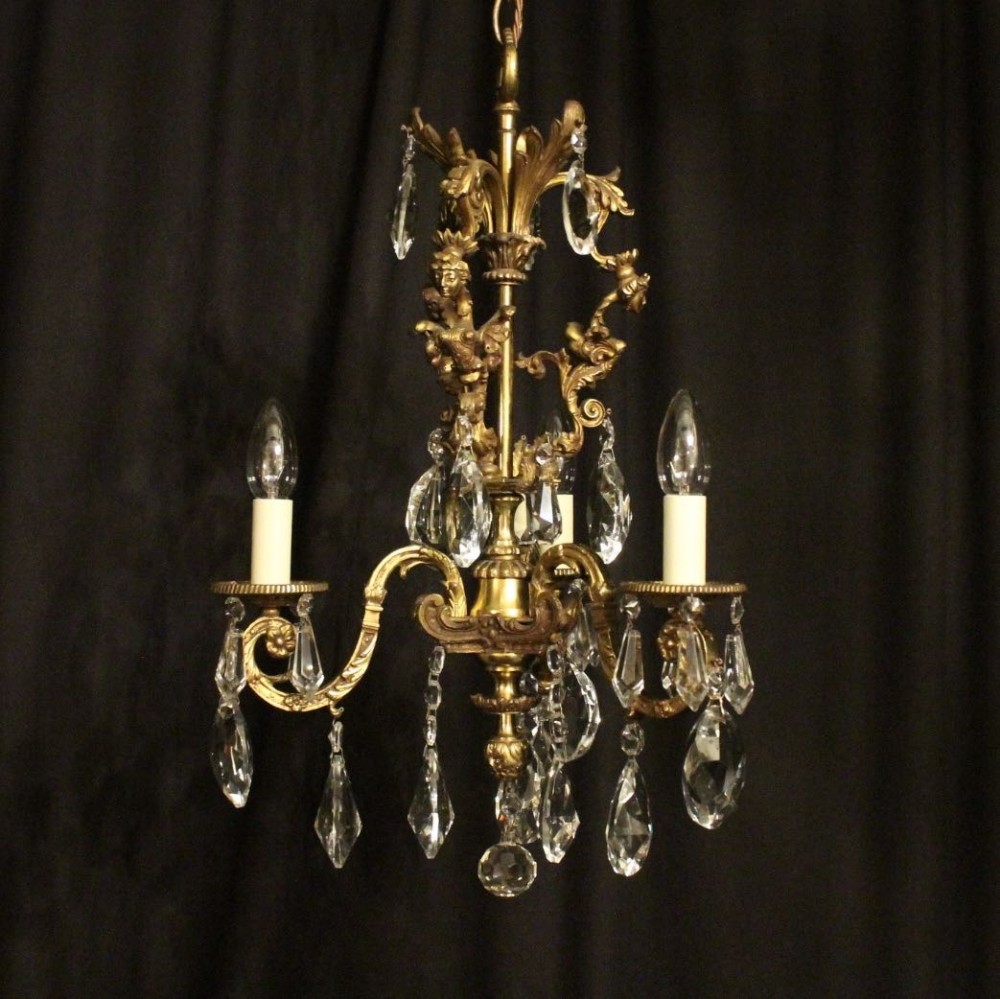 French Gilded Triple Light Antique Chandelier