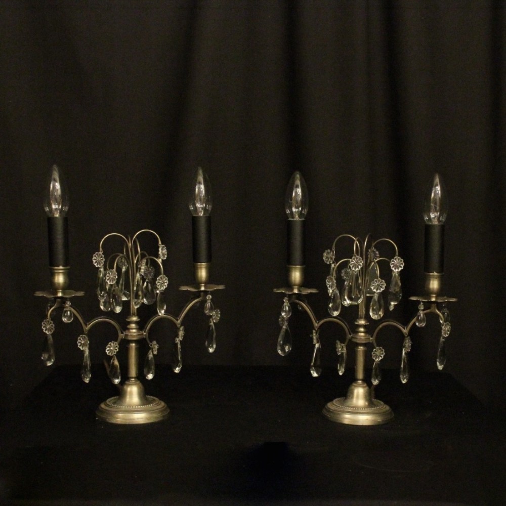 French Pair Of Silvered Twin Light Candelabra