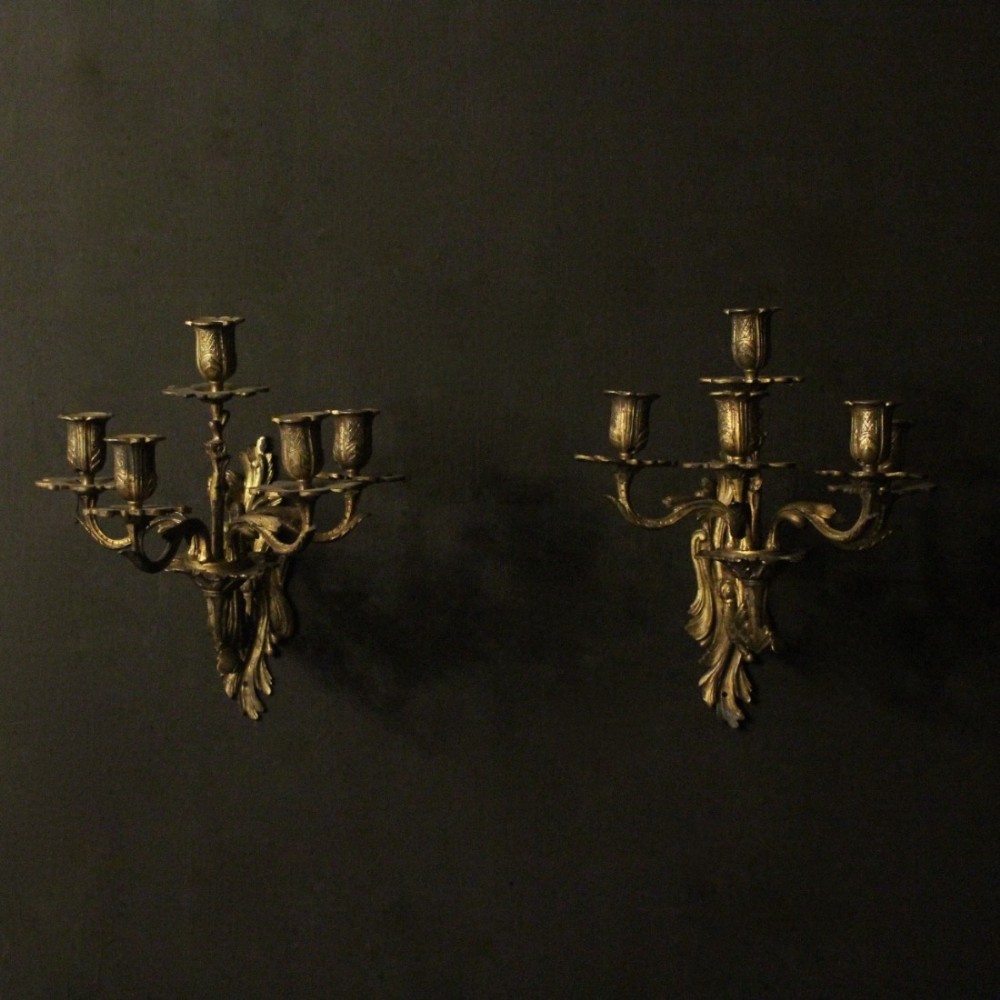 French Pair Of Bronze Antique Wall Sconces