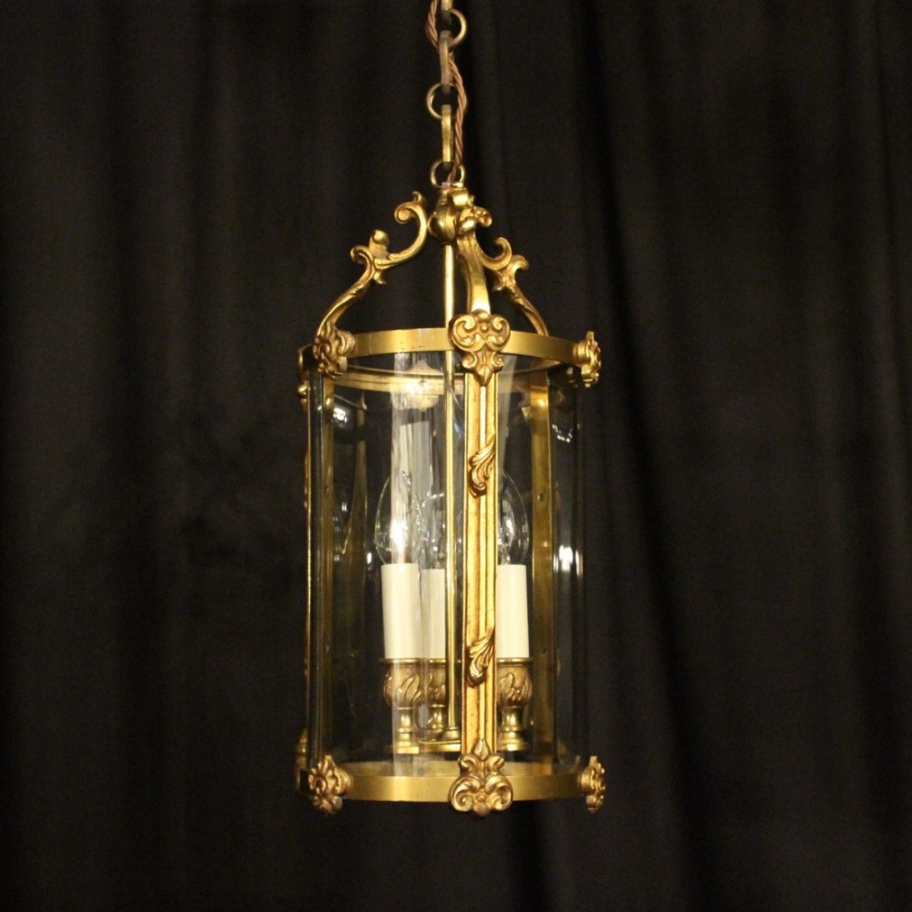 French Gilded Triple Light Antique Hall Lantern
