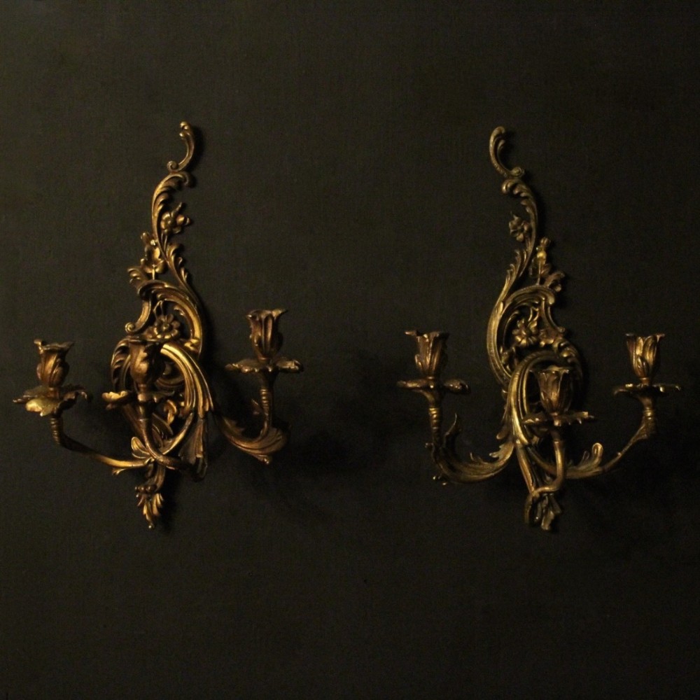 French Pair Of Bronze Antique Wall Sconces
