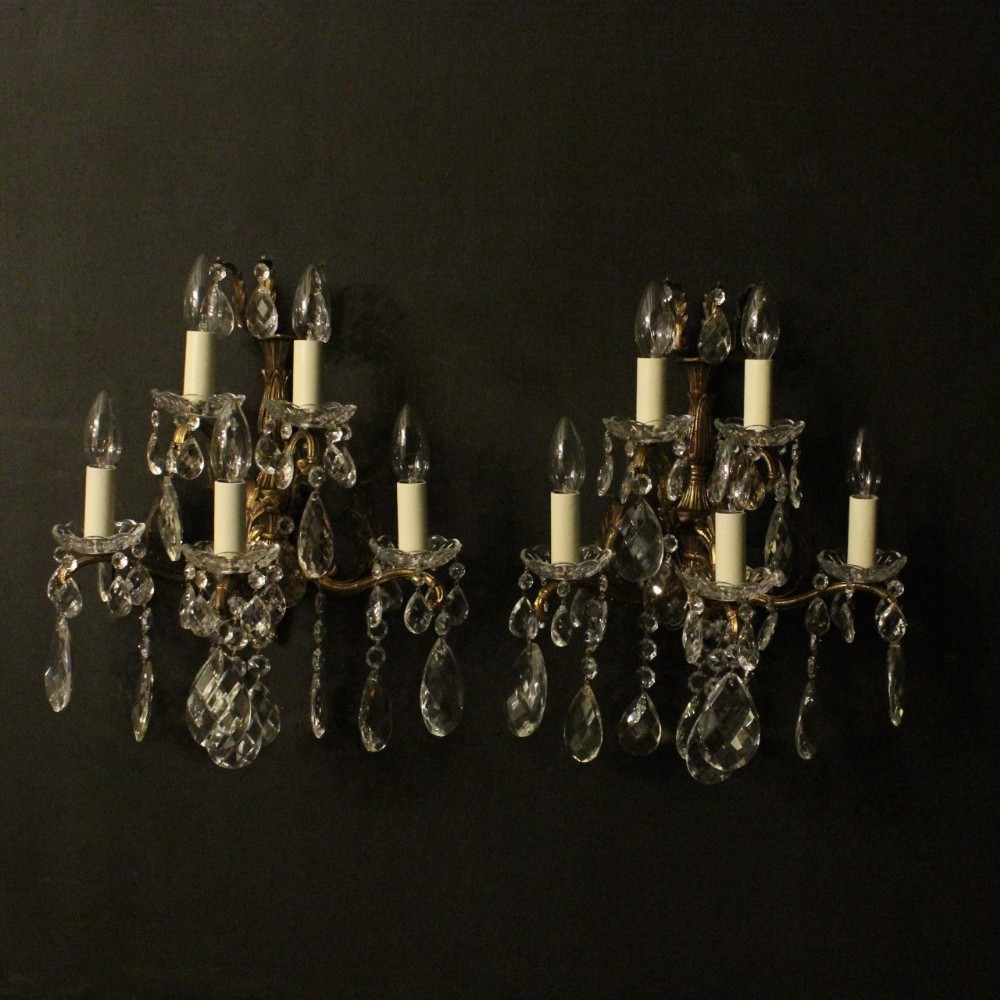 Italian Pair Of Gilded Five Arm Wall Lights