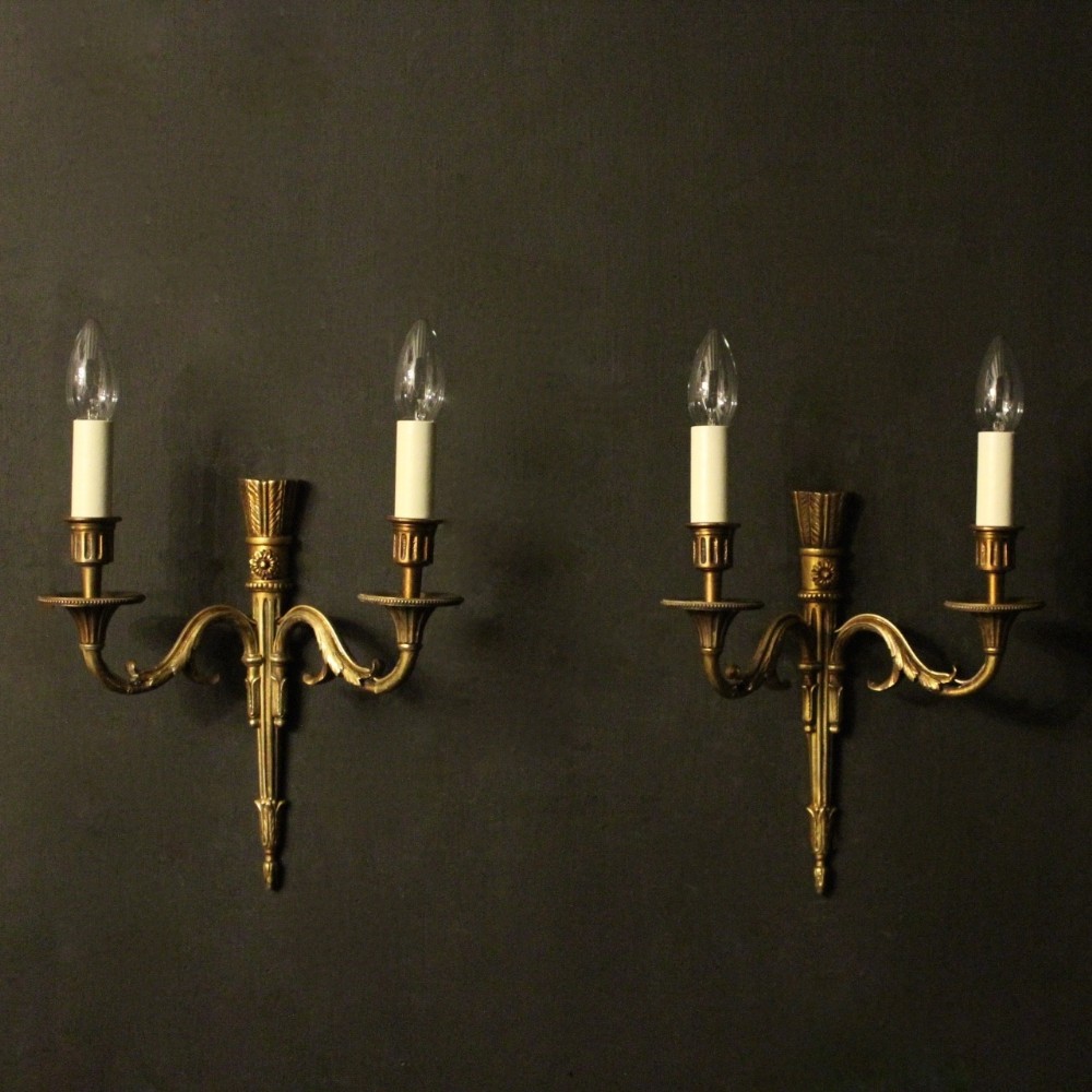 French Pair Of Gilded Twin Arm Wall Lights
