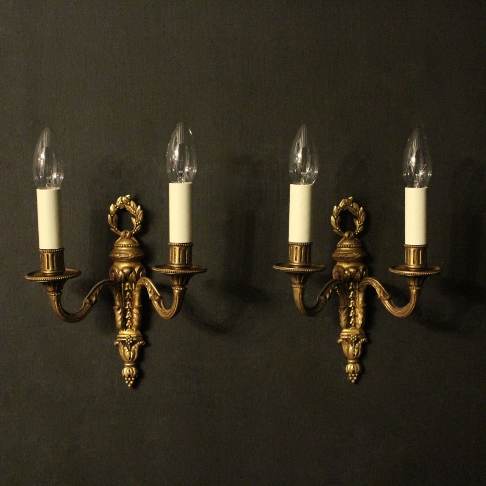 French Pair Of Bronze Twin Arm Wall Lights