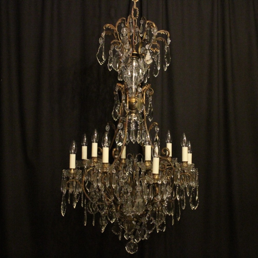 French Gilded Bronze & Crystal 13 Light Birdcage Chandelier