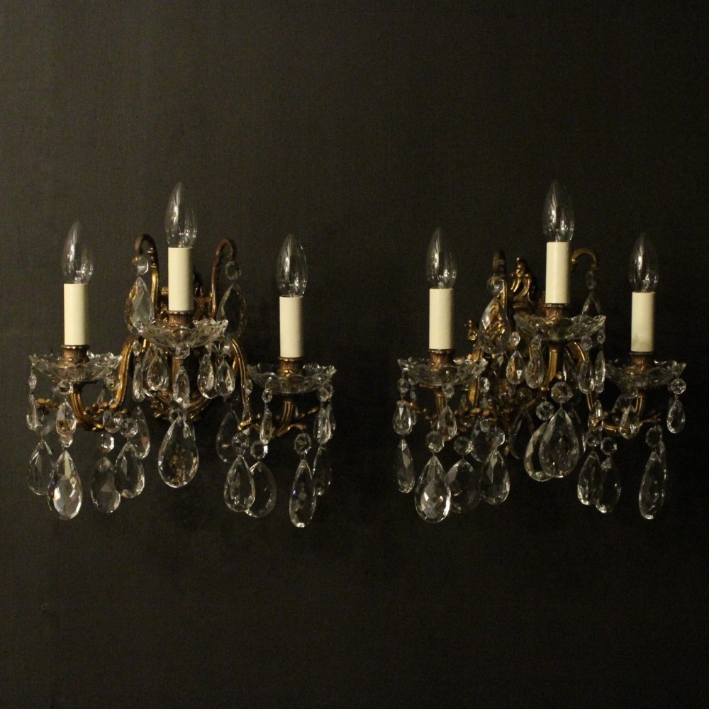 Italian Pair Of Gilded Triple Arm Wall Lights