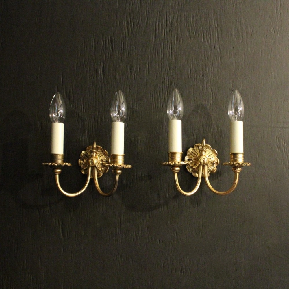 French Pair Of Gilded Twin Arm Wall Lights