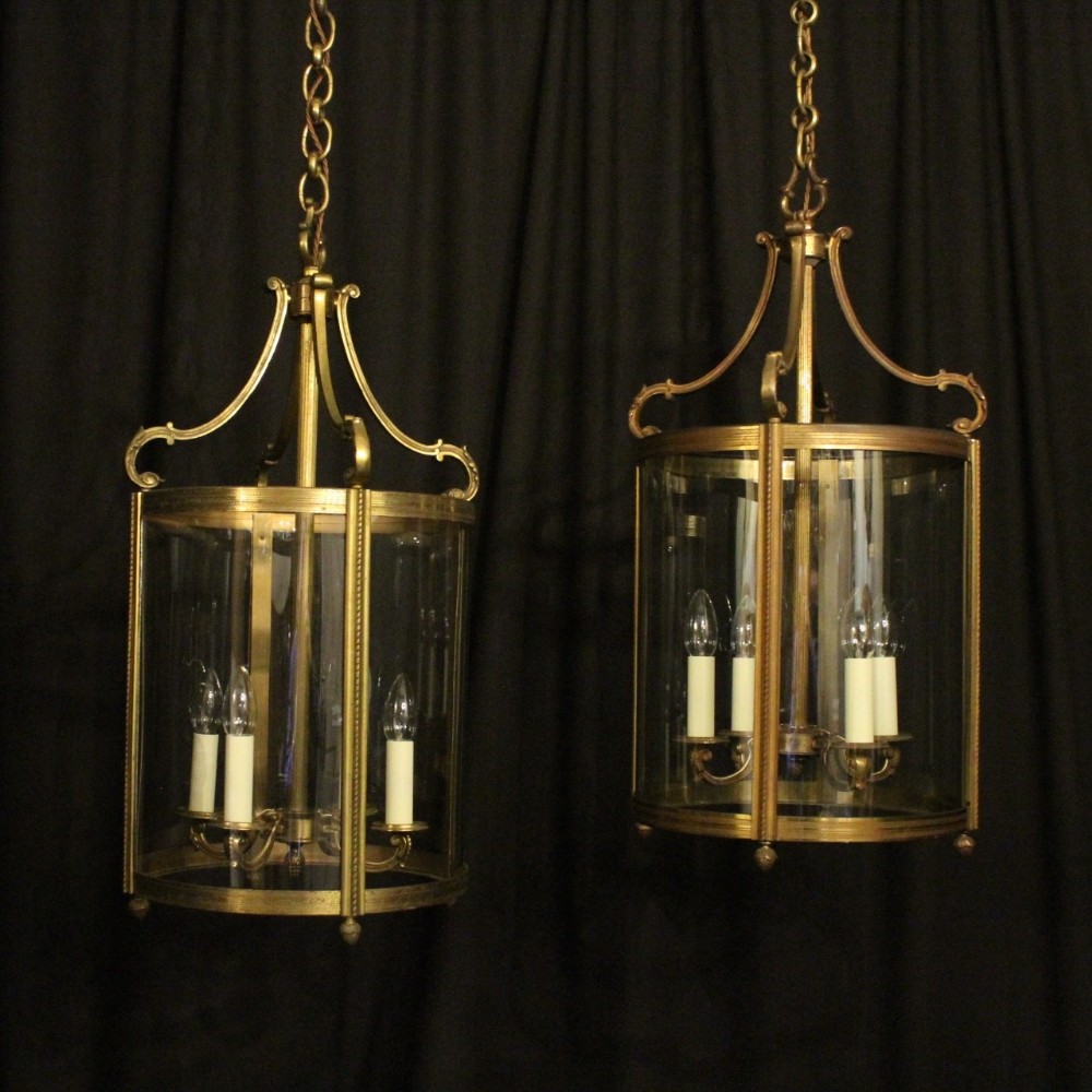 French Large Gilded Pair Of Bronze Antique Lanterns
