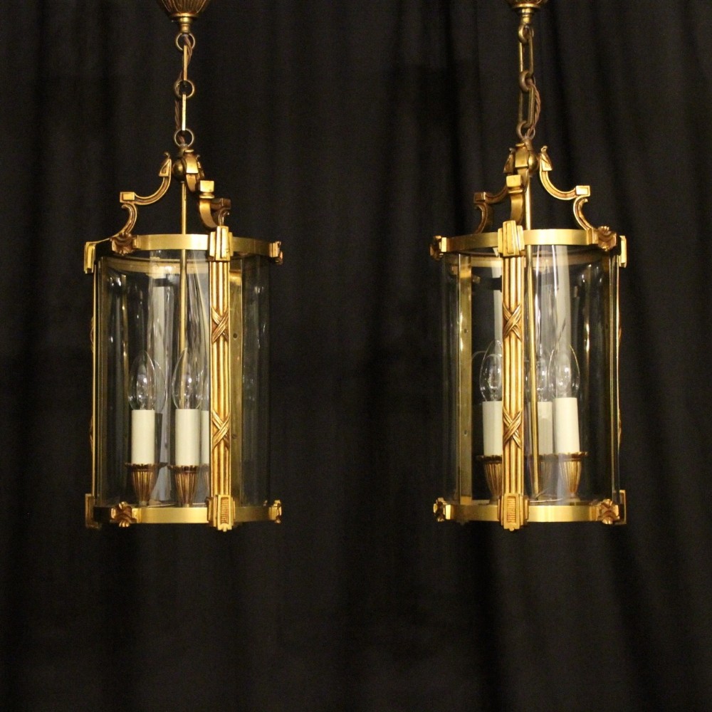 French Pair Of Gilded Bronze Convex Antique Lanterns