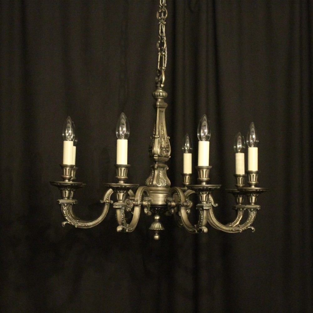 French Pewter Gilded 8 Light Chandelier
