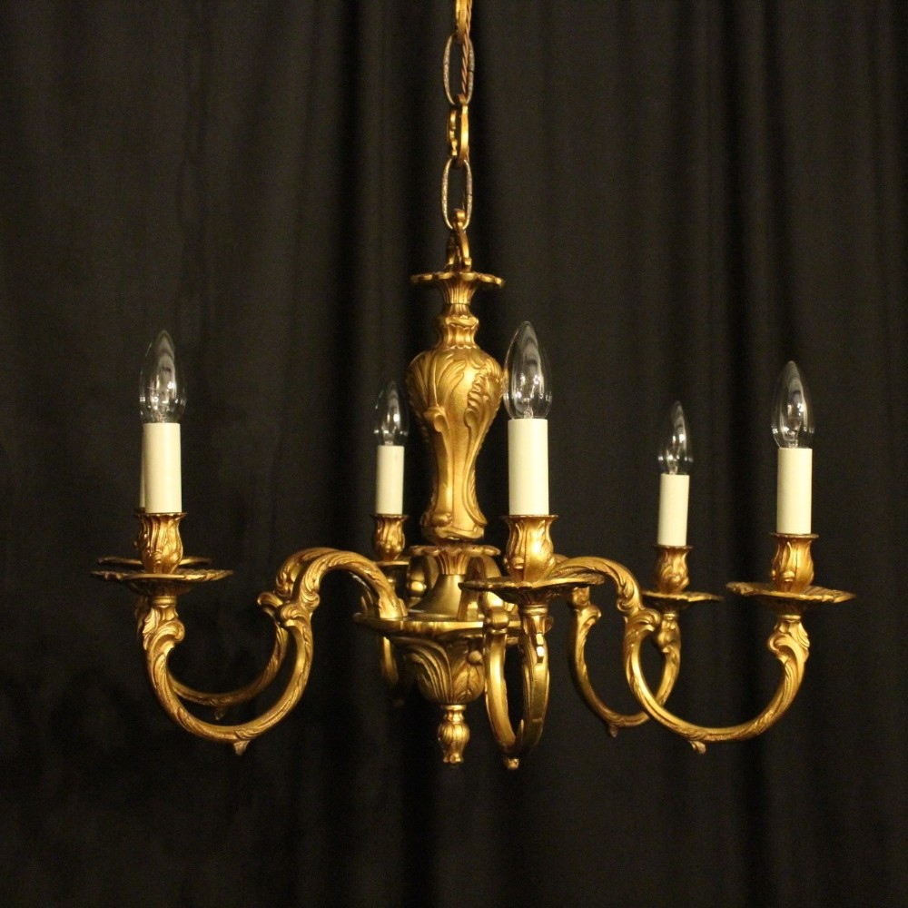 French Gilded Bronze 6 Light Chandelier