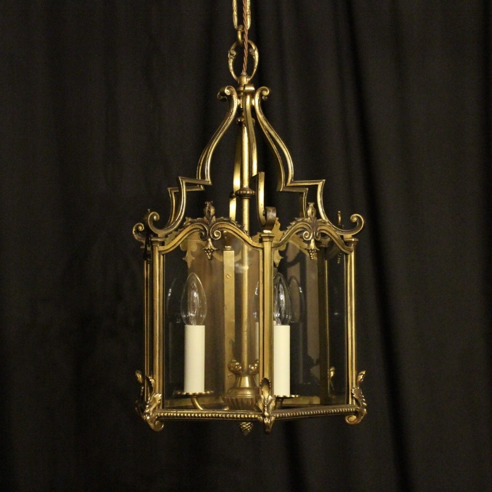 French 19th Century Gilded Bronze Triple Light Antique Lantern