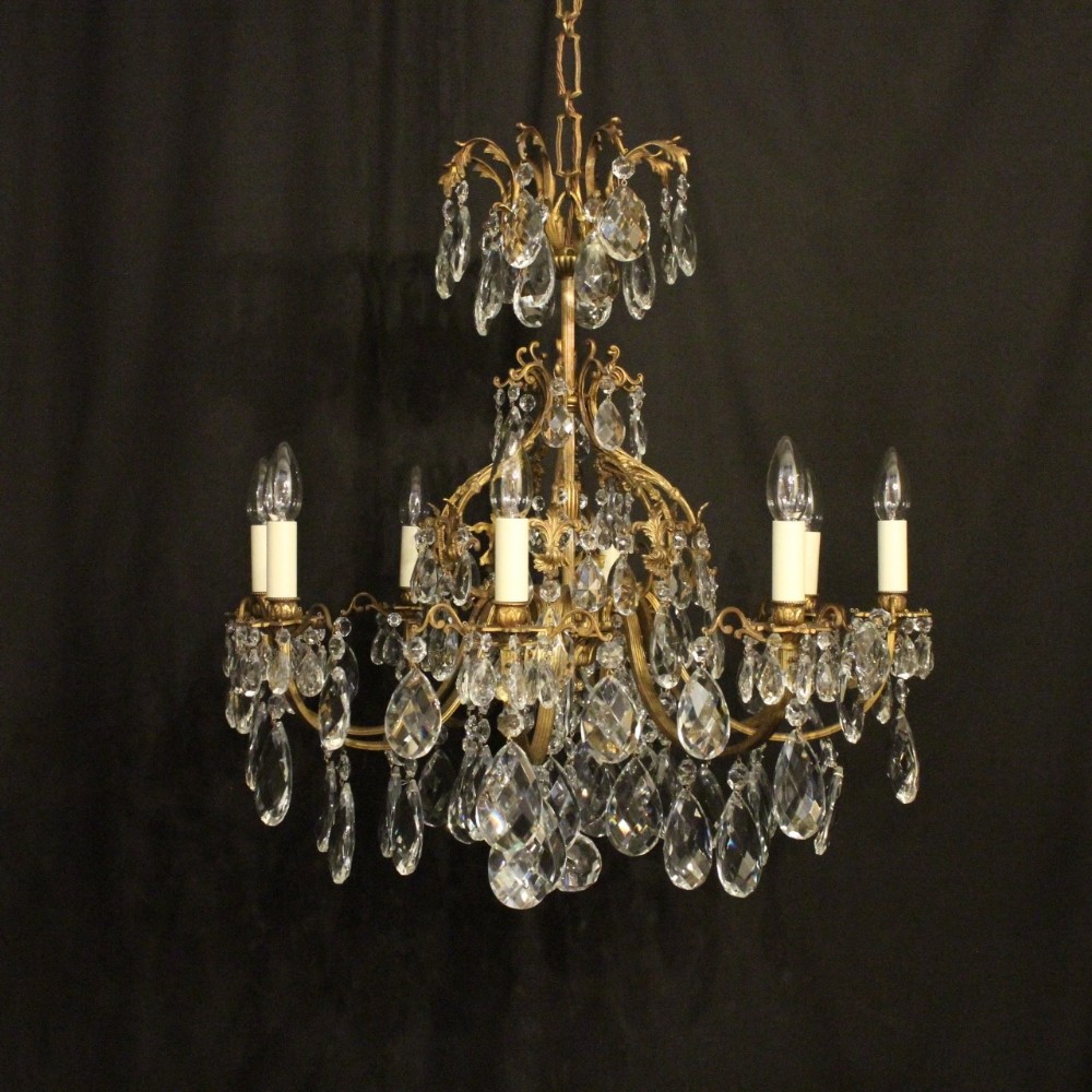 Italian Gilded & Crystal 8 Light Antique Chandelier