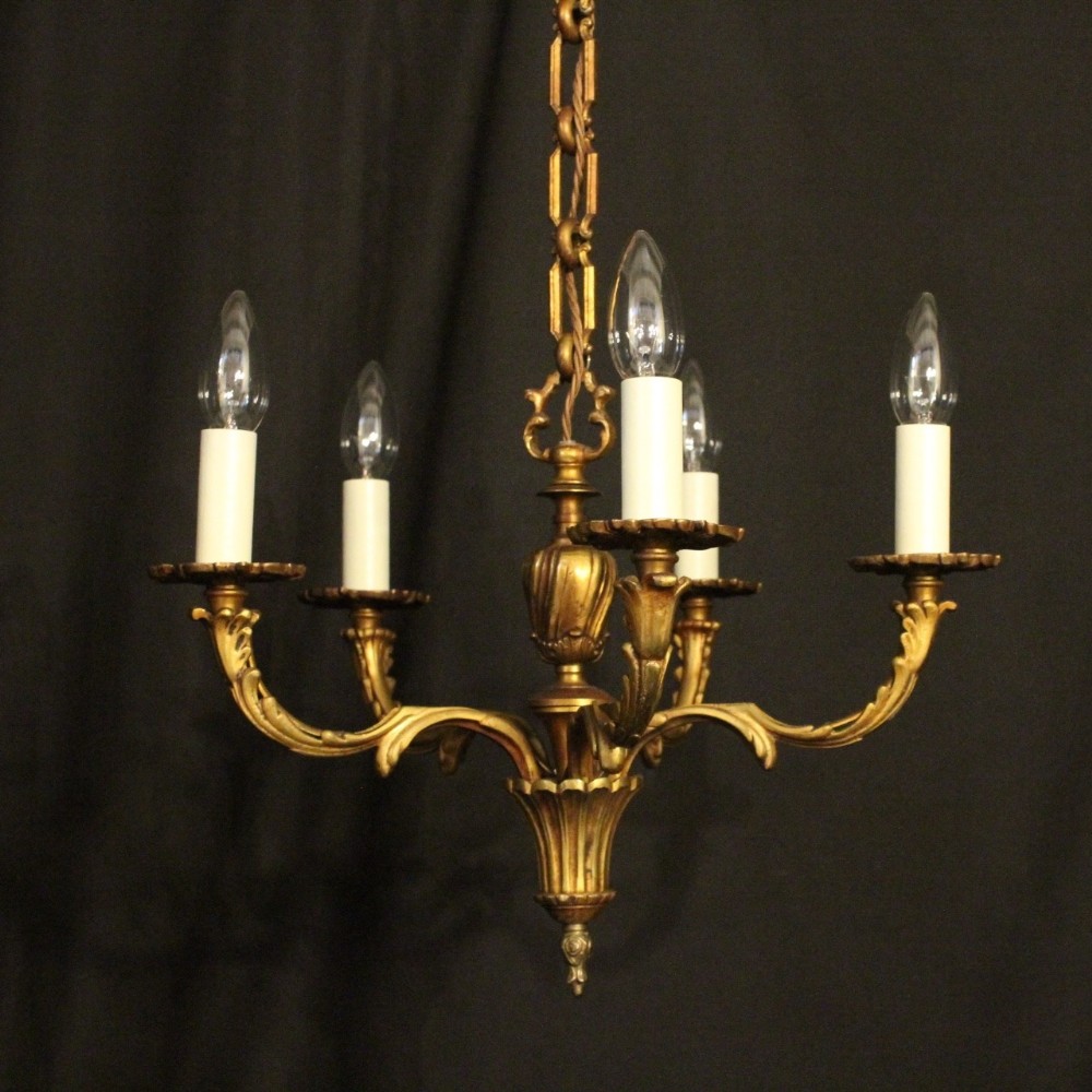 French Gilded Bronze 5 Light Antique Chandelier