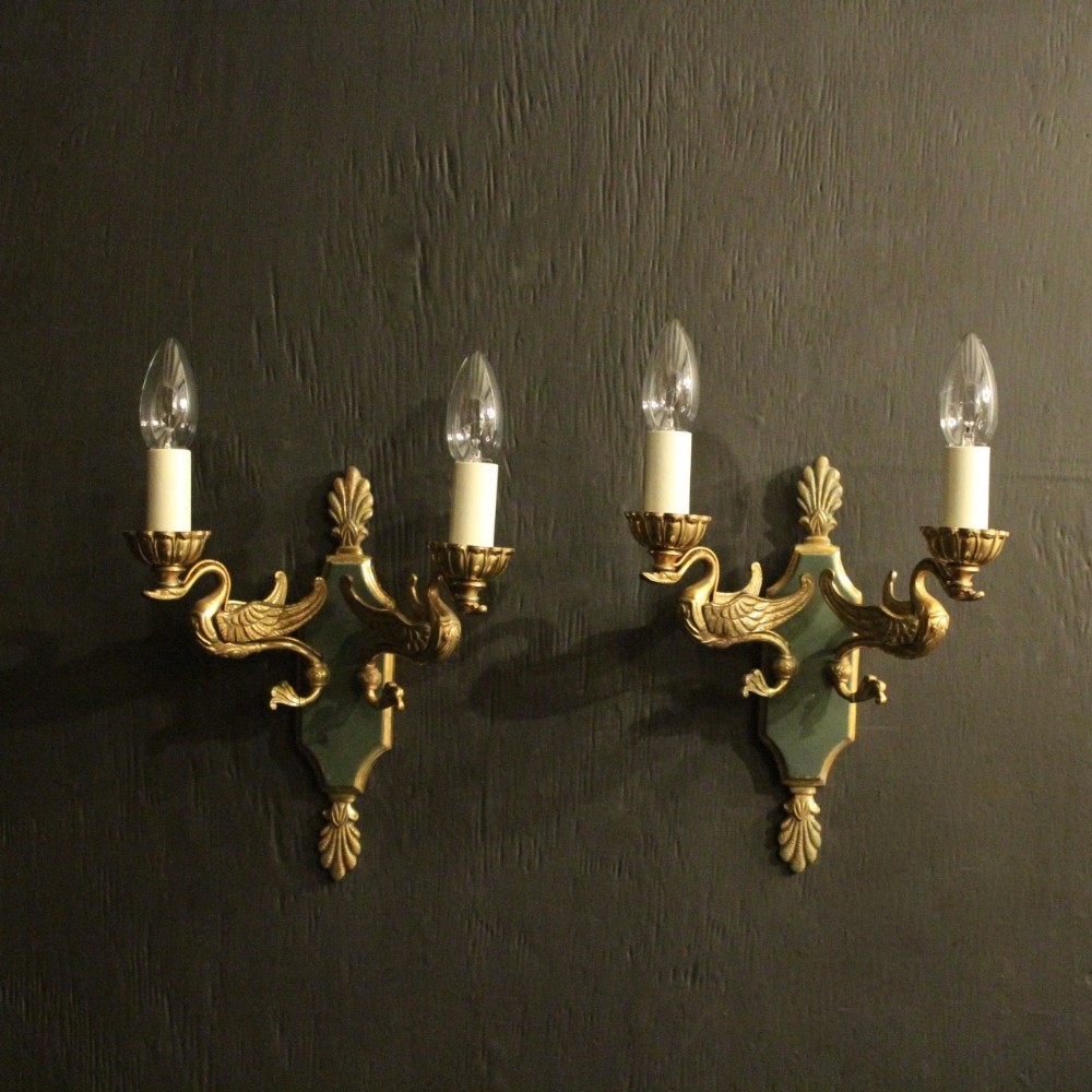 French Pair Of Empire Gilded Twin Arm Antique Wall Lights