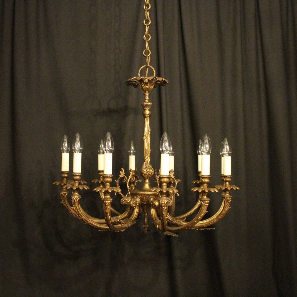 French Ornate Gilded 12 Light Chandelier