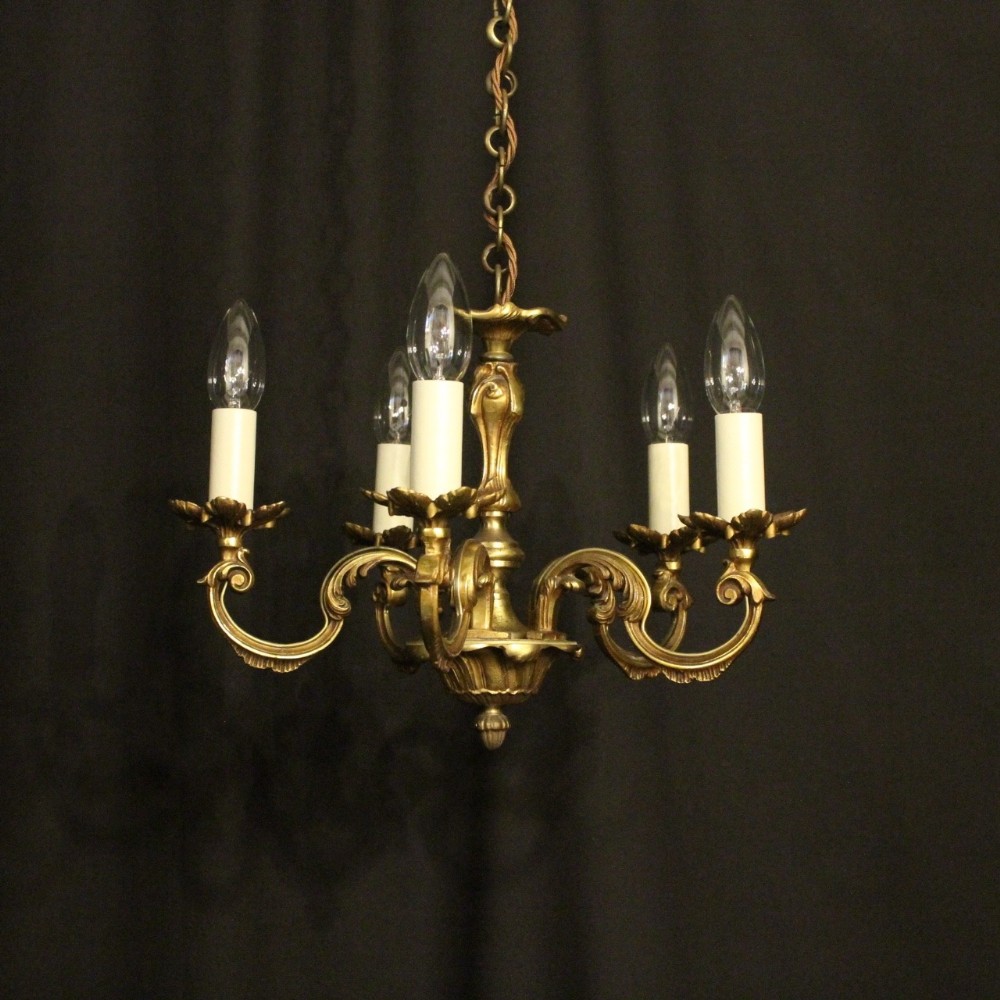 French Gilded 5 Light Antique Chandelier