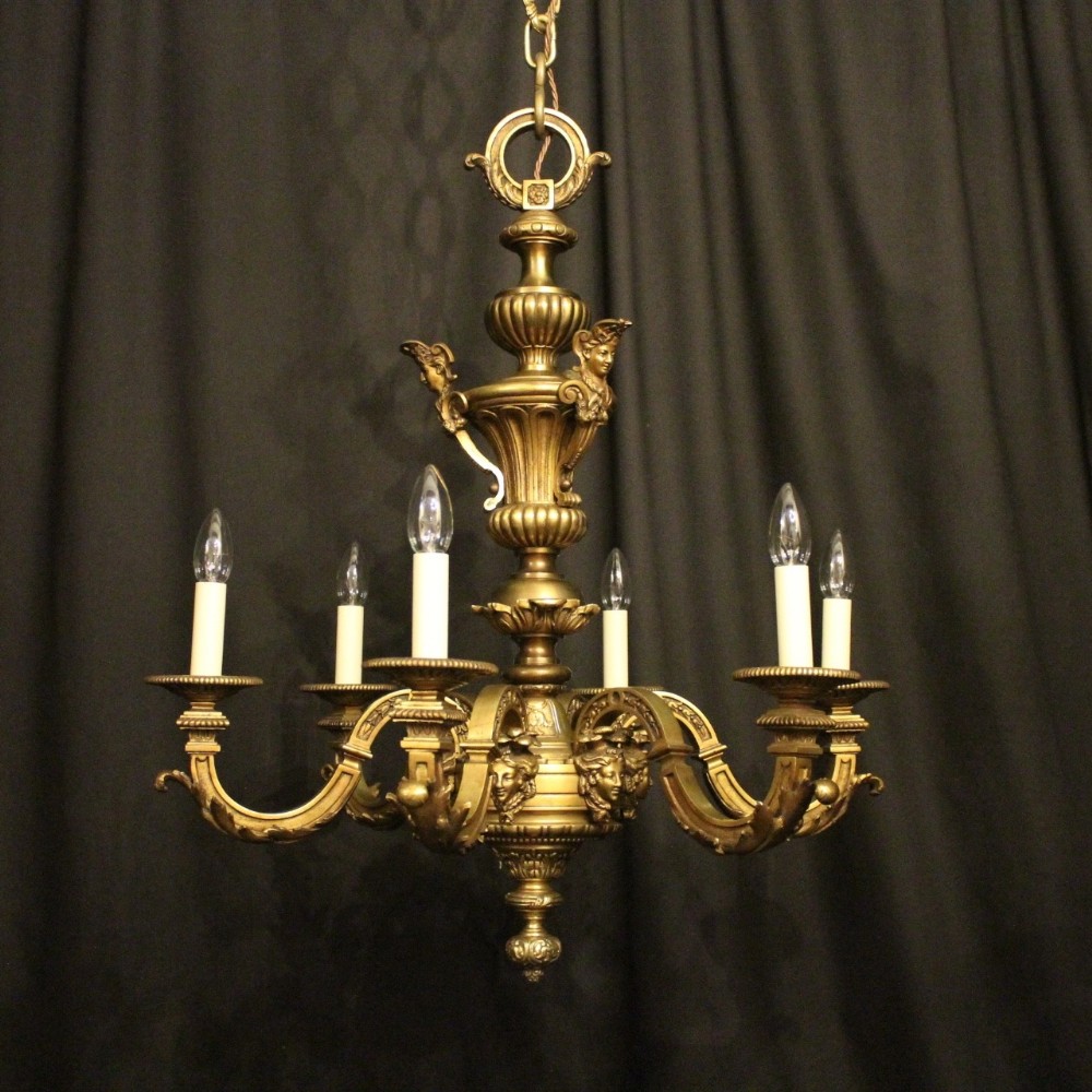 French Gilt Bronze 6 Light Antique Chandelier