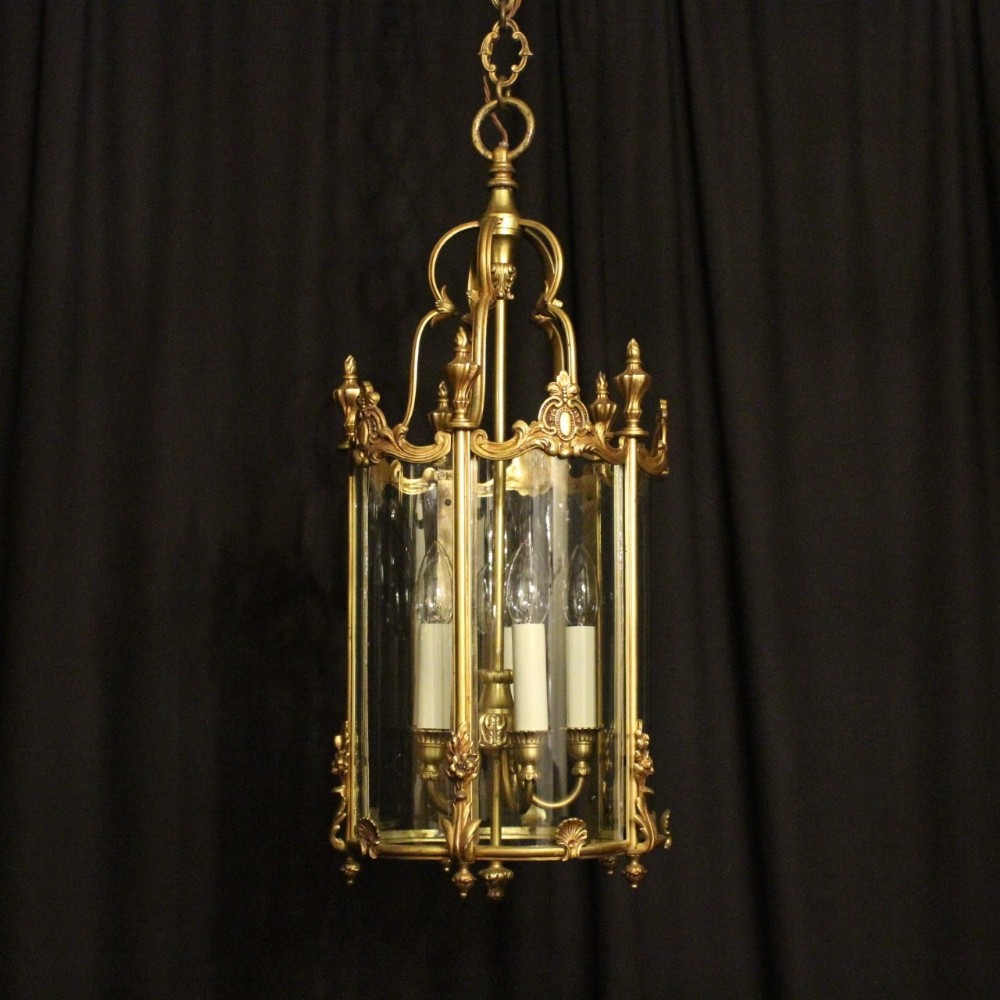 French Gilded Bronze Five Light Convex Antique Lantern