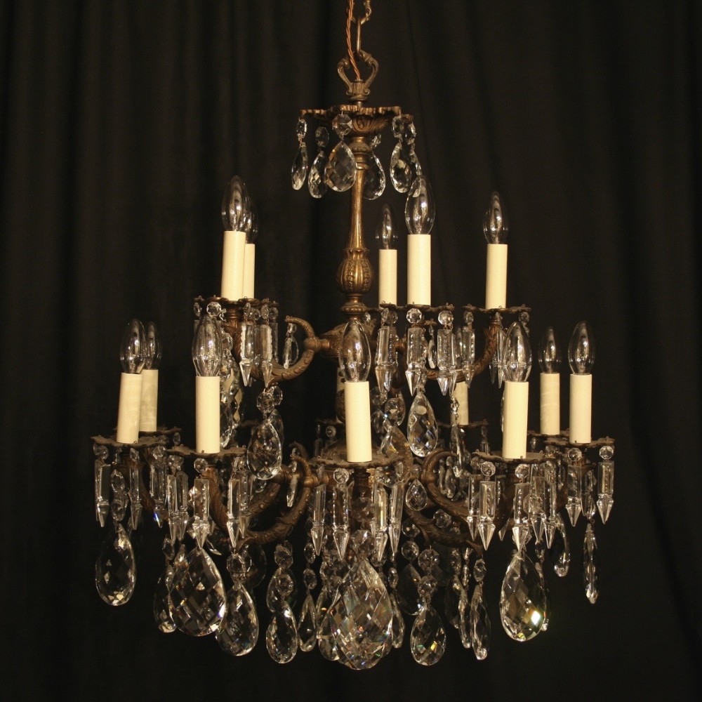 Italian Gilded 15 Light Double Tiered Antique Chandelier