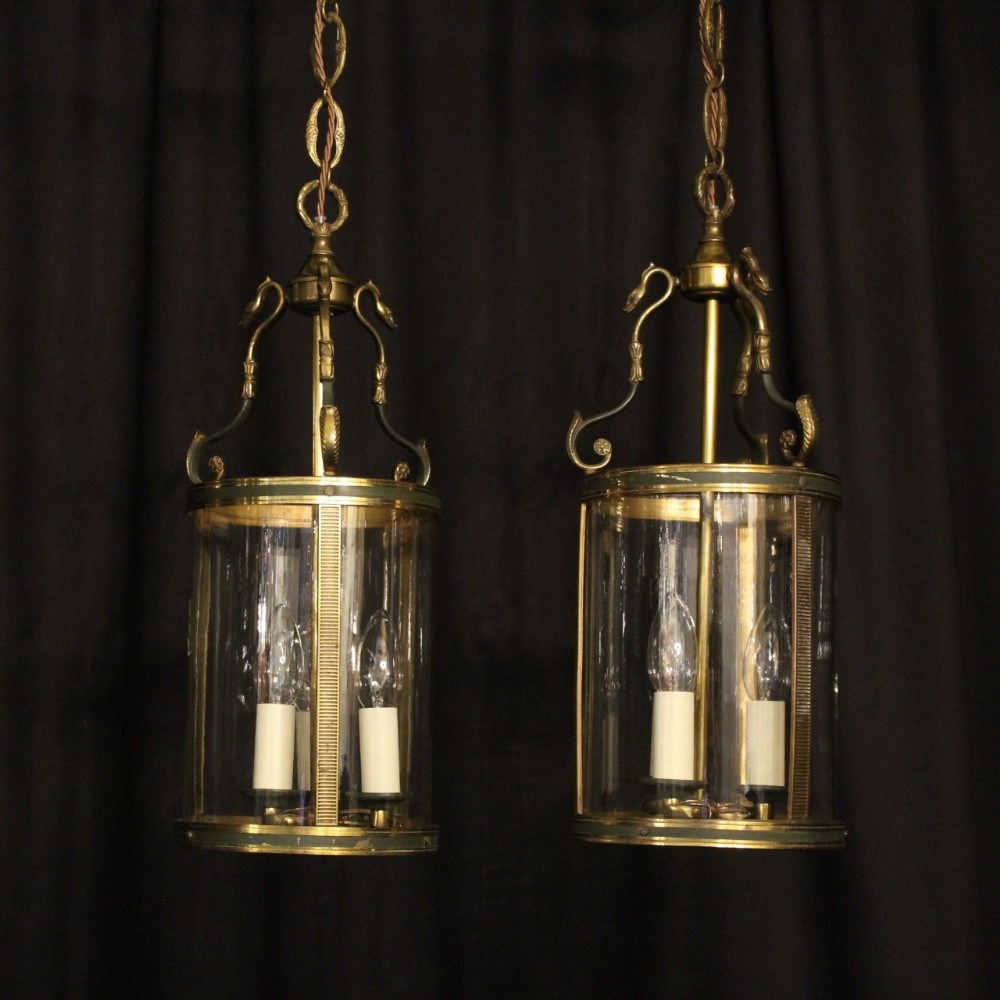 French Pair Of Empire Gilded Convex Antique Hall Lanterns