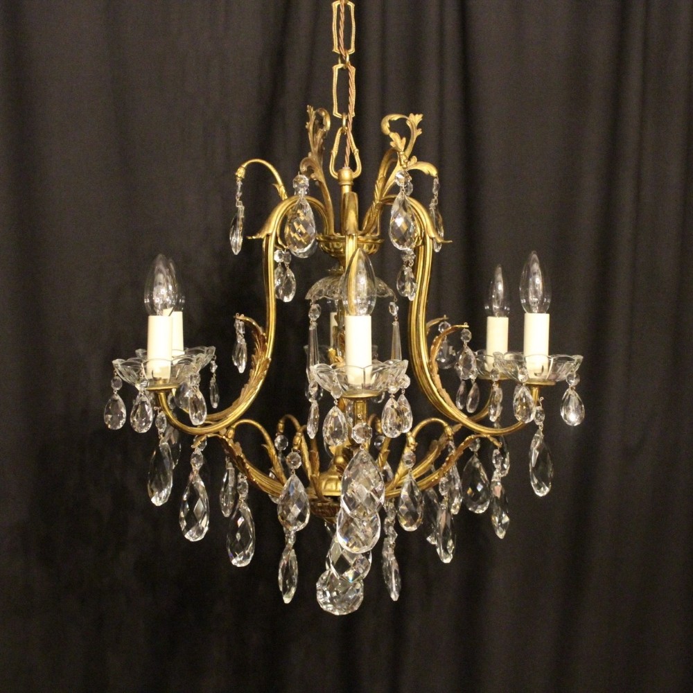 French Gilded 7 Light Antique Cage Chandelier